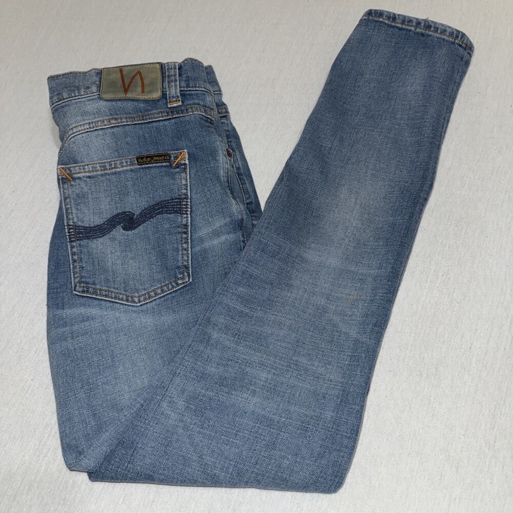 Nudie Jeans Men’s 30 X 32 Lean Dean Slim Fit Organic Jeans “Dark Deep Worn” Blue